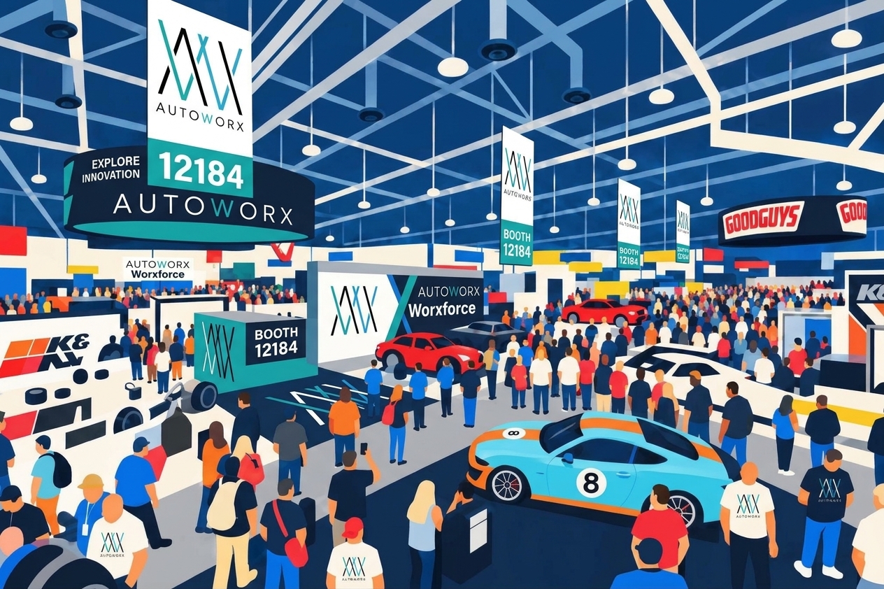 AutoWorx booth 12184 on a busy SEMA Show floor